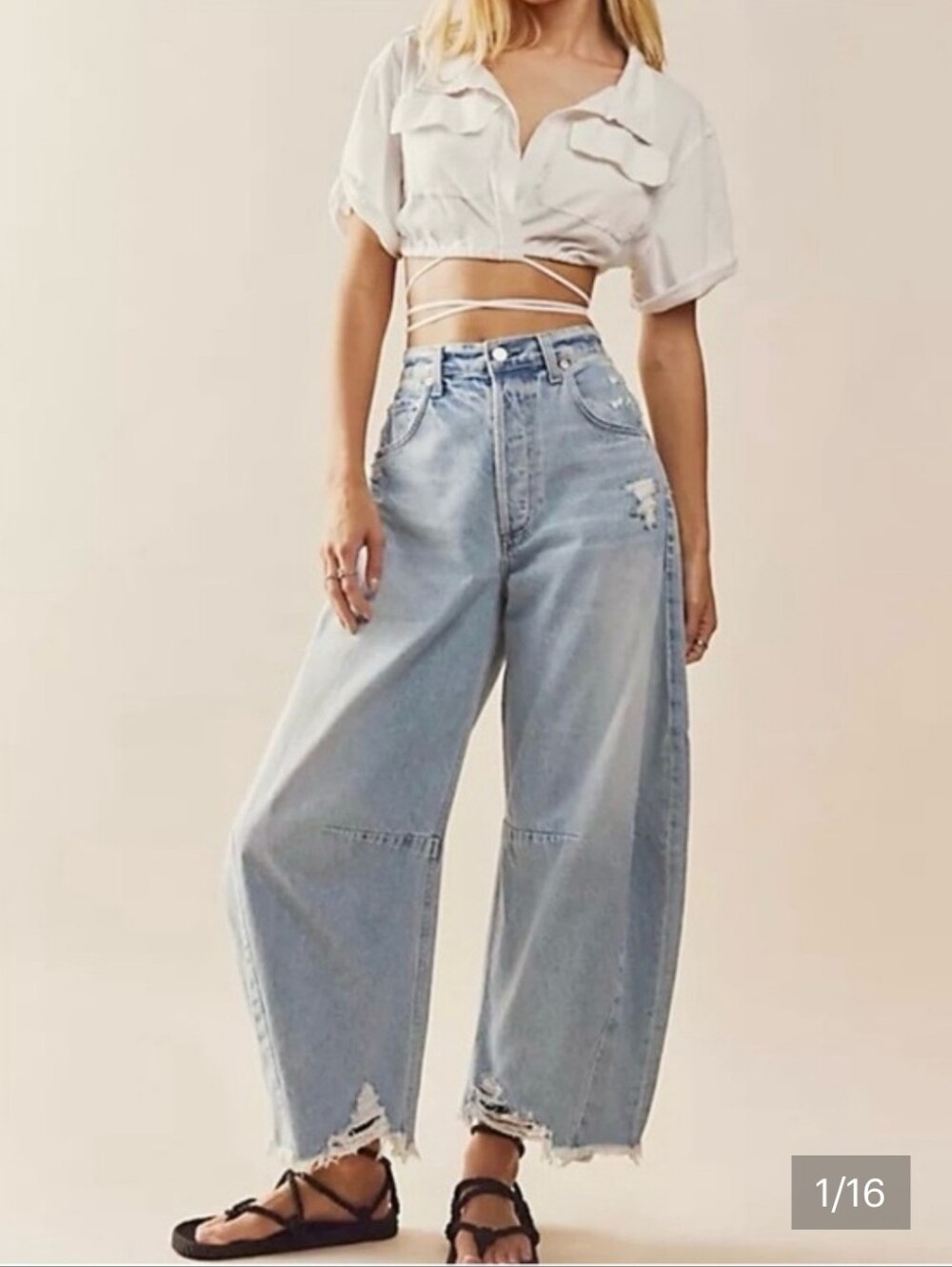 Citizens Of Humanity Light Blue High-Rise Barrel Cropped Jeans - Picture 3 of 16